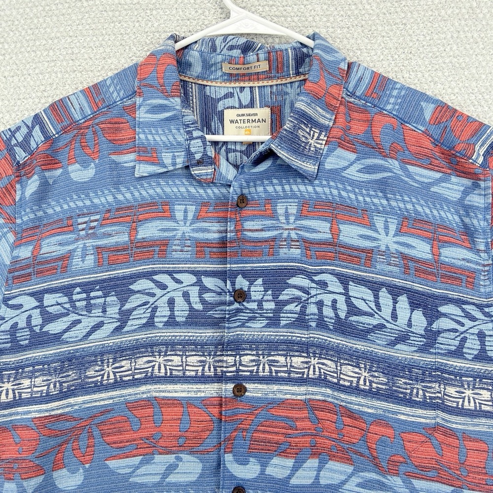 Quiksilver Waterman Collection Shirt Mens XL Hawaiian Aztec Tribal Short Sleeve
